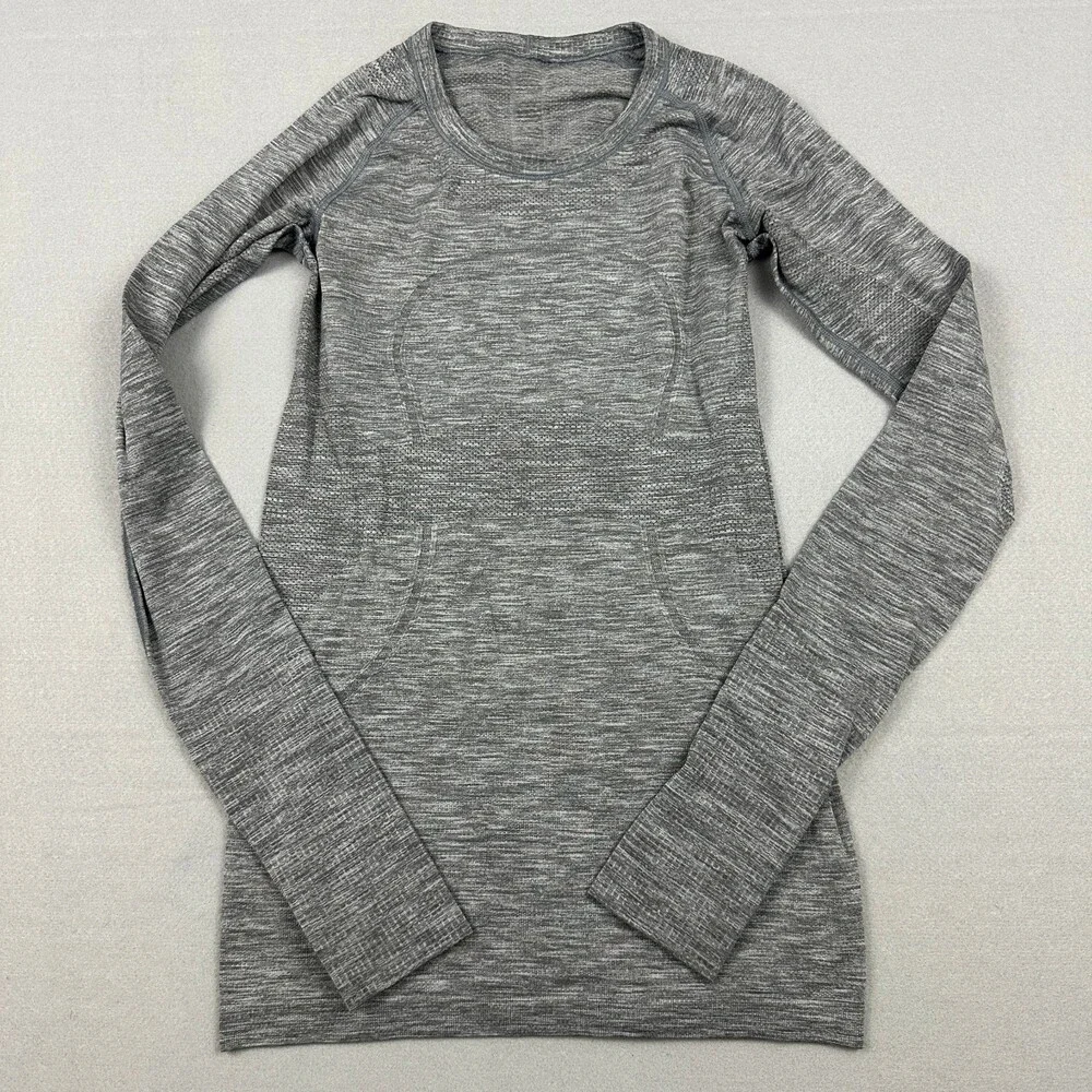 Lululemon Shirt Women 6 Gray Solid Swiftly Tech Long Sleeve Crew Seamless Run